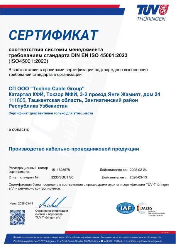 ISO 45001:2023 certificate (Russian)