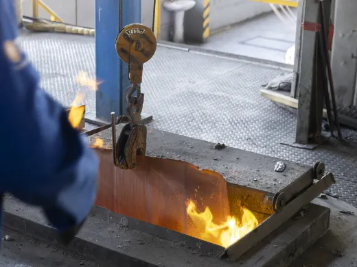 Overhead crane at work in the casting section
